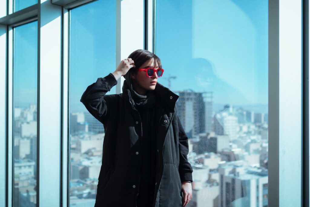 woman wearing polarized sunglasses