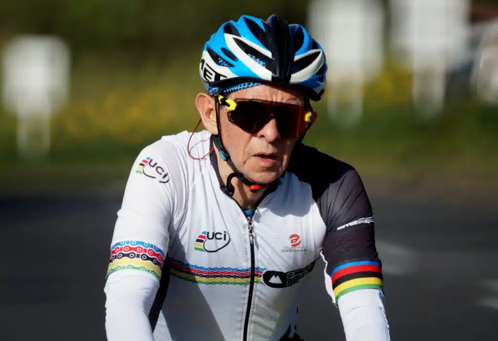 photo of an old man wearing sports cycling glasses