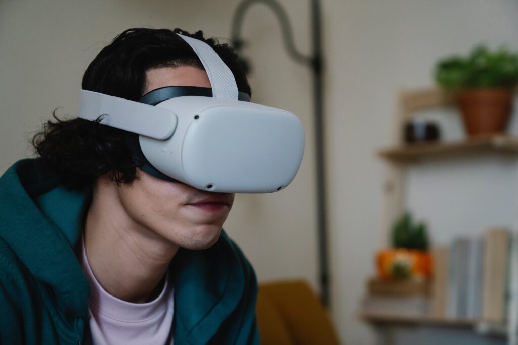 photo of man wearing AR headset